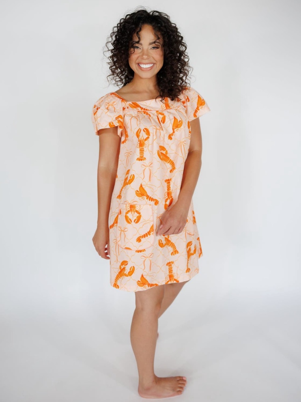In my Sunday Pink Lobster-Print Short Sleeve Day Dress Large